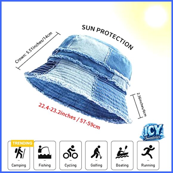 Packable Denim Bucket Hat Wide Brim Sun Protection Travel Beach Unisex
